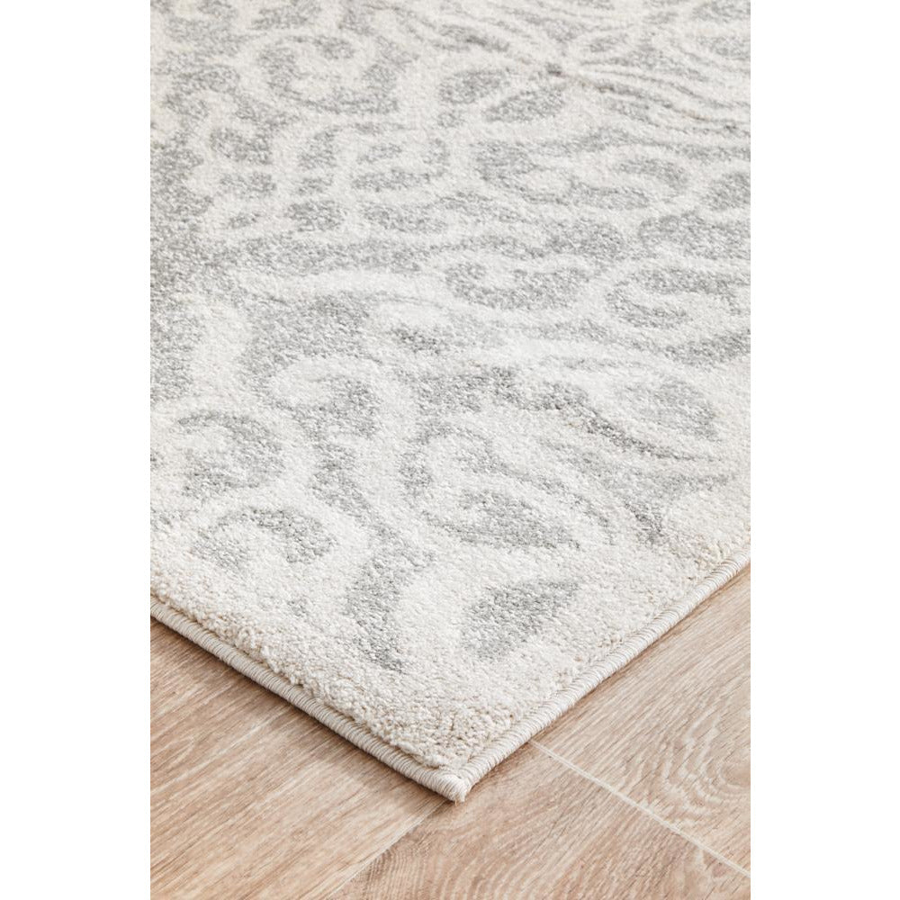 Kiruna 774 Silver Grey Cream Transitional Floral Trellis Patterned Runner Rug - Rugs Of Beauty - 6