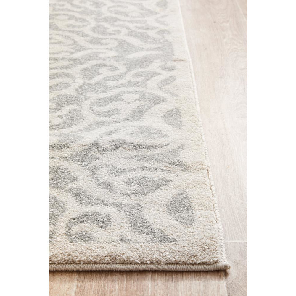Kiruna 774 Silver Grey Cream Transitional Floral Trellis Patterned Runner Rug - Rugs Of Beauty - 7