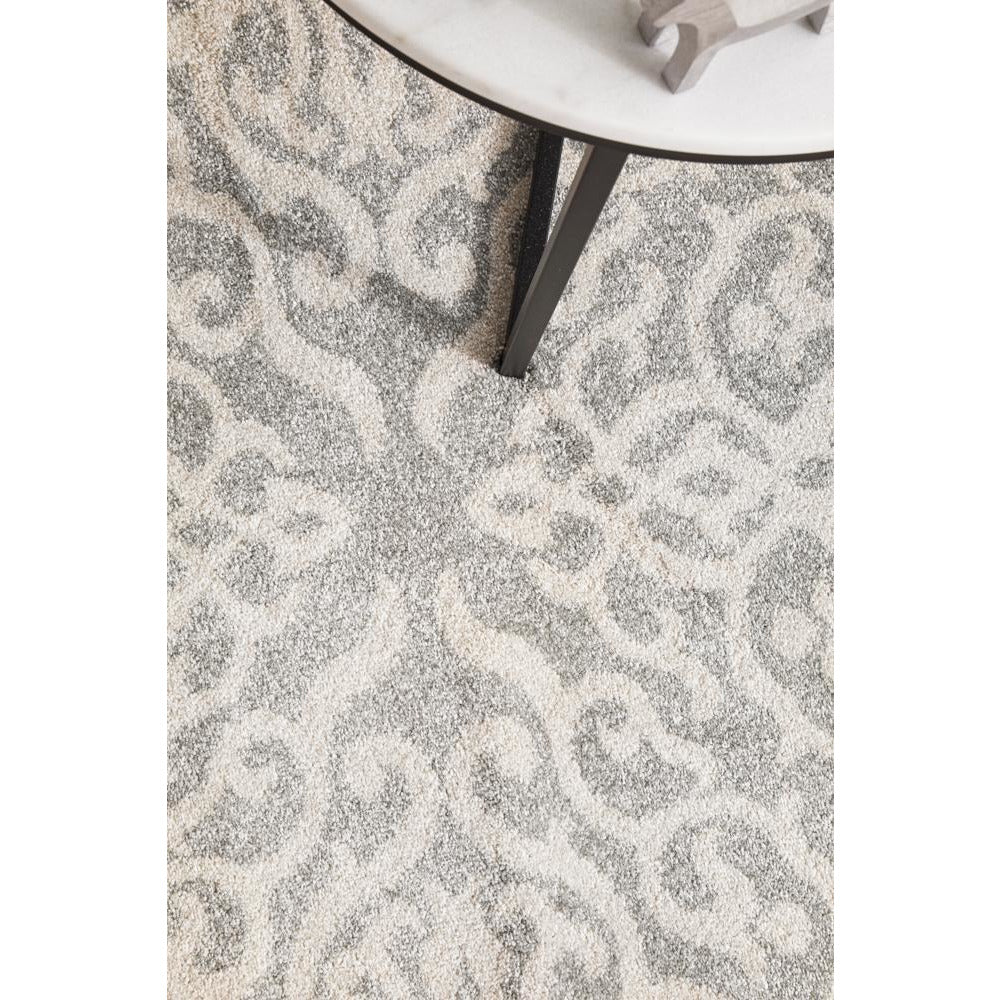 Kiruna 774 Silver Grey Cream Transitional Floral Trellis Patterned Runner Rug - Rugs Of Beauty - 5