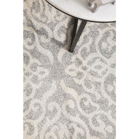 Kiruna 774 Silver Grey Cream Transitional Floral Trellis Patterned Runner Rug - Rugs Of Beauty - 5