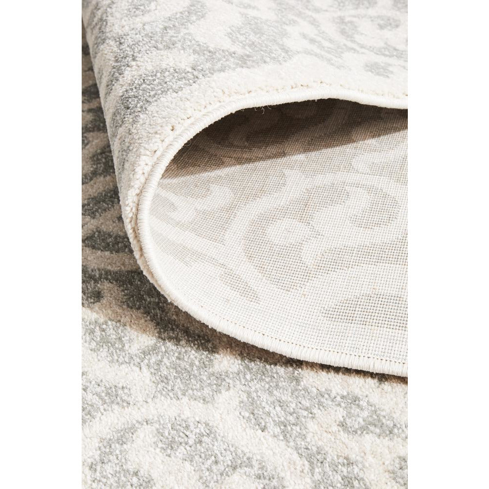 Kiruna 774 Silver Grey Cream Transitional Floral Trellis Patterned Runner Rug - Rugs Of Beauty - 9