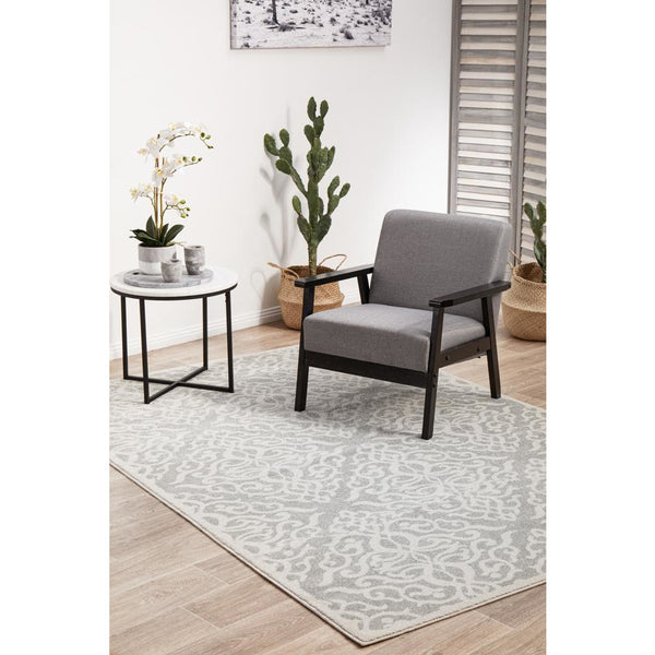 Kiruna 774 Silver Grey Cream Transitional Floral Trellis Patterned Rug - Rugs Of Beauty - 3