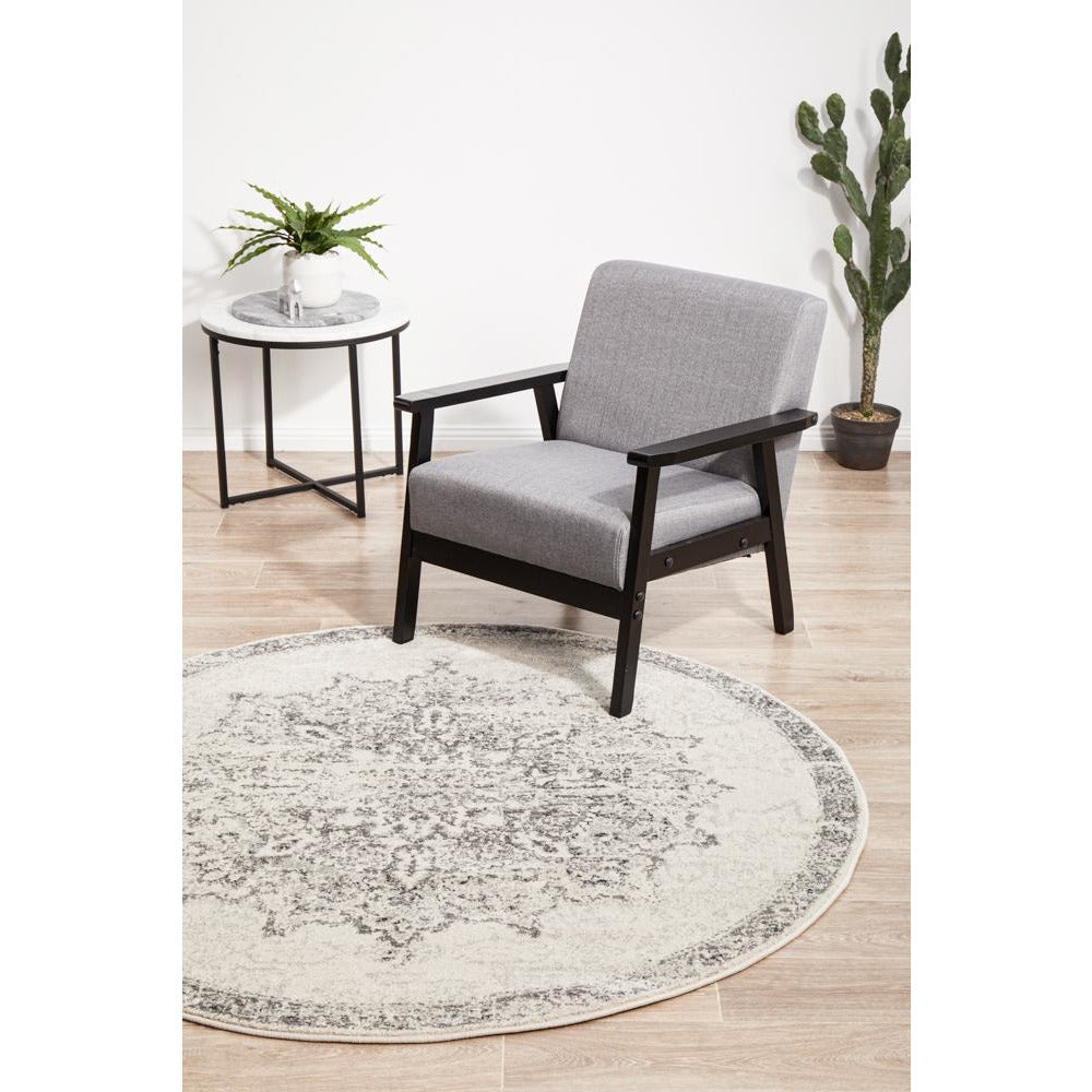 Kiruna 775 Silver Grey Cream Transitional Medallion Patterned Round Rug - Rugs Of Beauty - 4