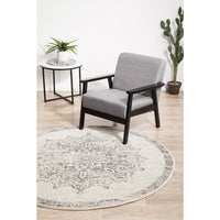 Kiruna 775 Silver Grey Cream Transitional Medallion Patterned Round Rug - Rugs Of Beauty - 4