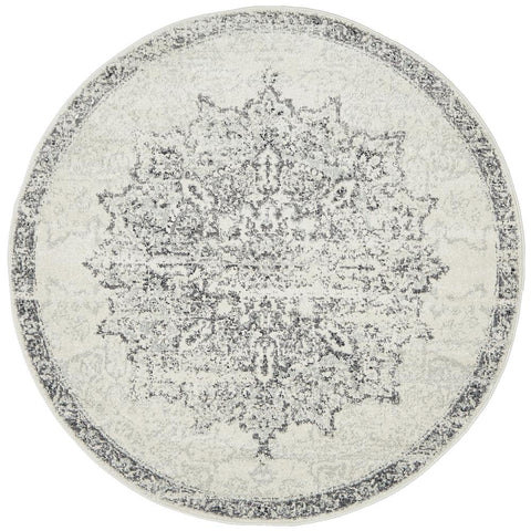 Kiruna 775 Silver Grey Cream Transitional Medallion Patterned Round Rug - Rugs Of Beauty - 1