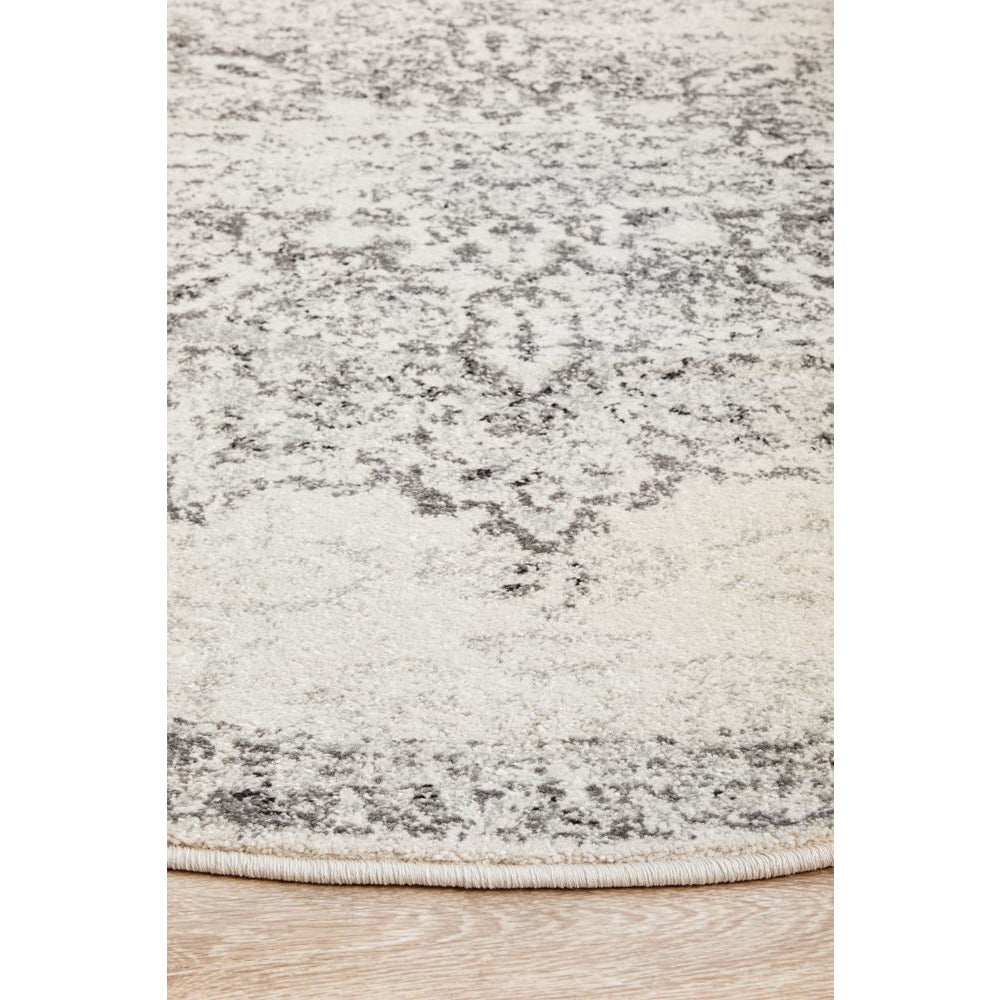 Kiruna 775 Silver Grey Cream Transitional Medallion Patterned Round Rug - Rugs Of Beauty - 7