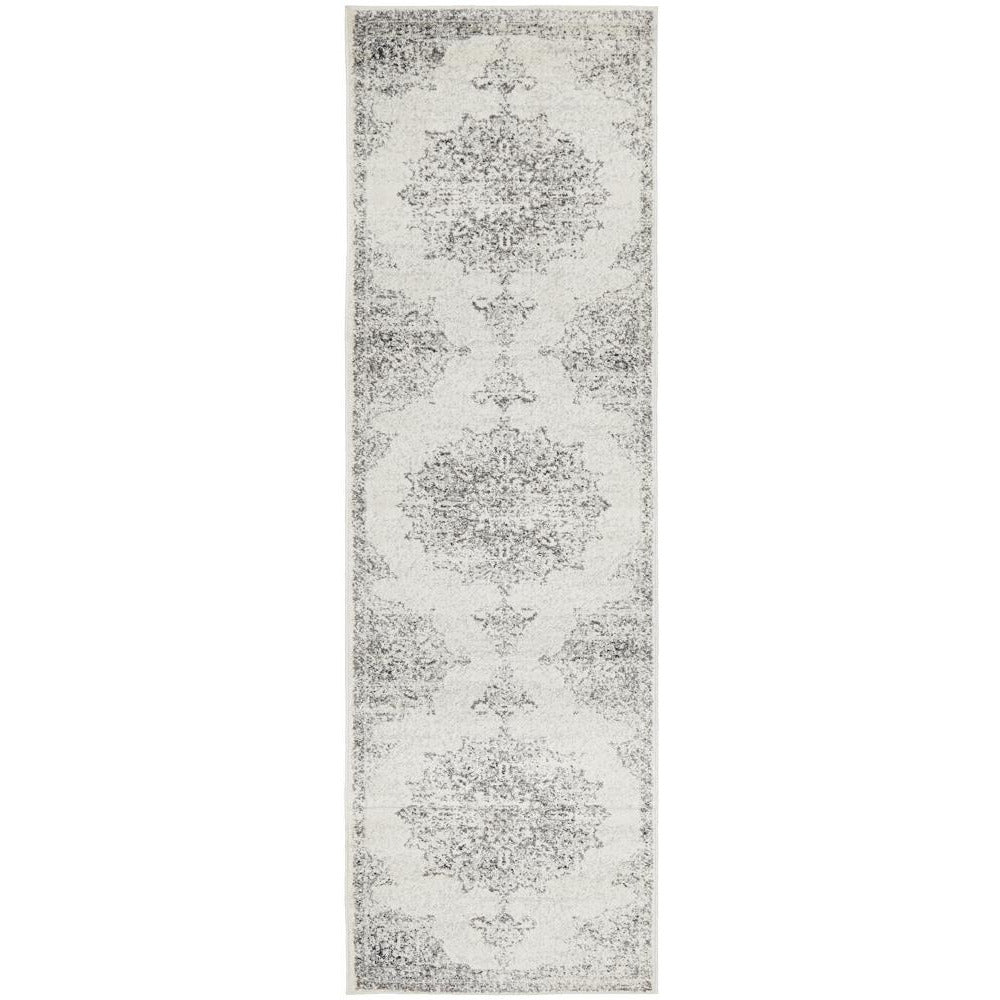 Kiruna 775 Silver Grey Cream Transitional Medallion Patterned Runner Rug - Rugs Of Beauty - 1