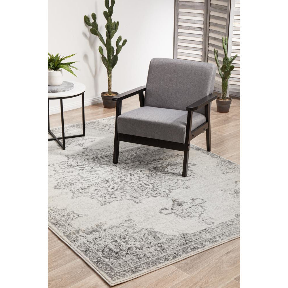 Kiruna 775 Silver Grey Cream Transitional Medallion Patterned Rug - Rugs Of Beauty - 3