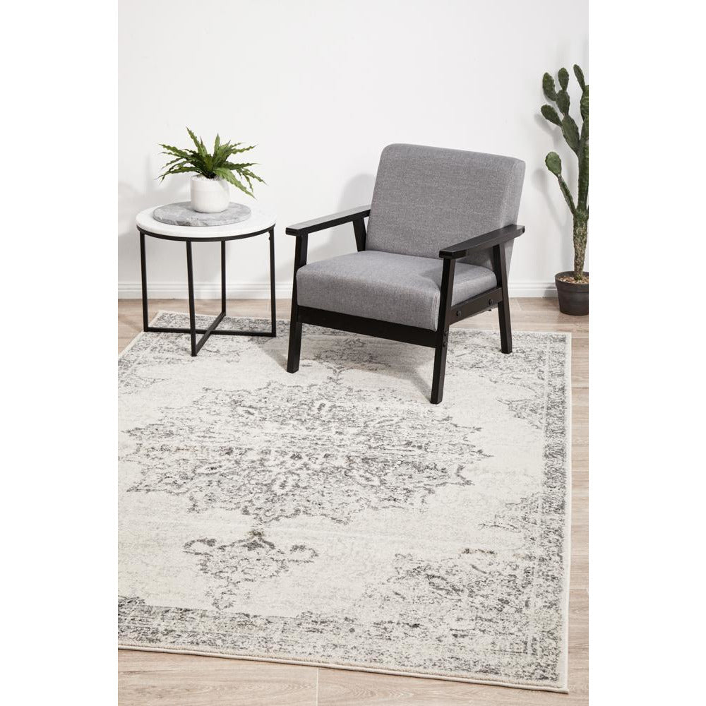 Kiruna 775 Silver Grey Cream Transitional Medallion Patterned Rug - Rugs Of Beauty - 4