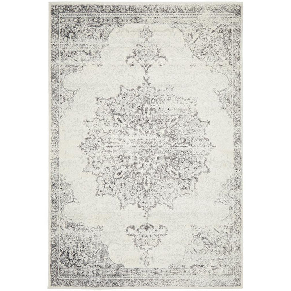 Kiruna 775 Silver Grey Cream Transitional Medallion Patterned Rug - Rugs Of Beauty - 1