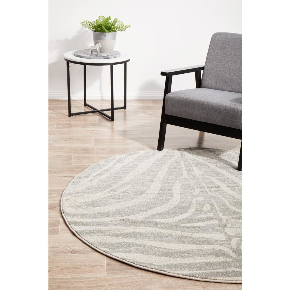 Kiruna 776 Silver Grey Cream Transitional Animal Patterned Round Rug - Rugs Of Beauty - 2