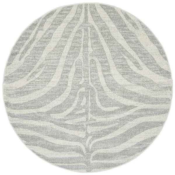 Kiruna 776 Silver Grey Cream Transitional Animal Patterned Round Rug - Rugs Of Beauty - 1