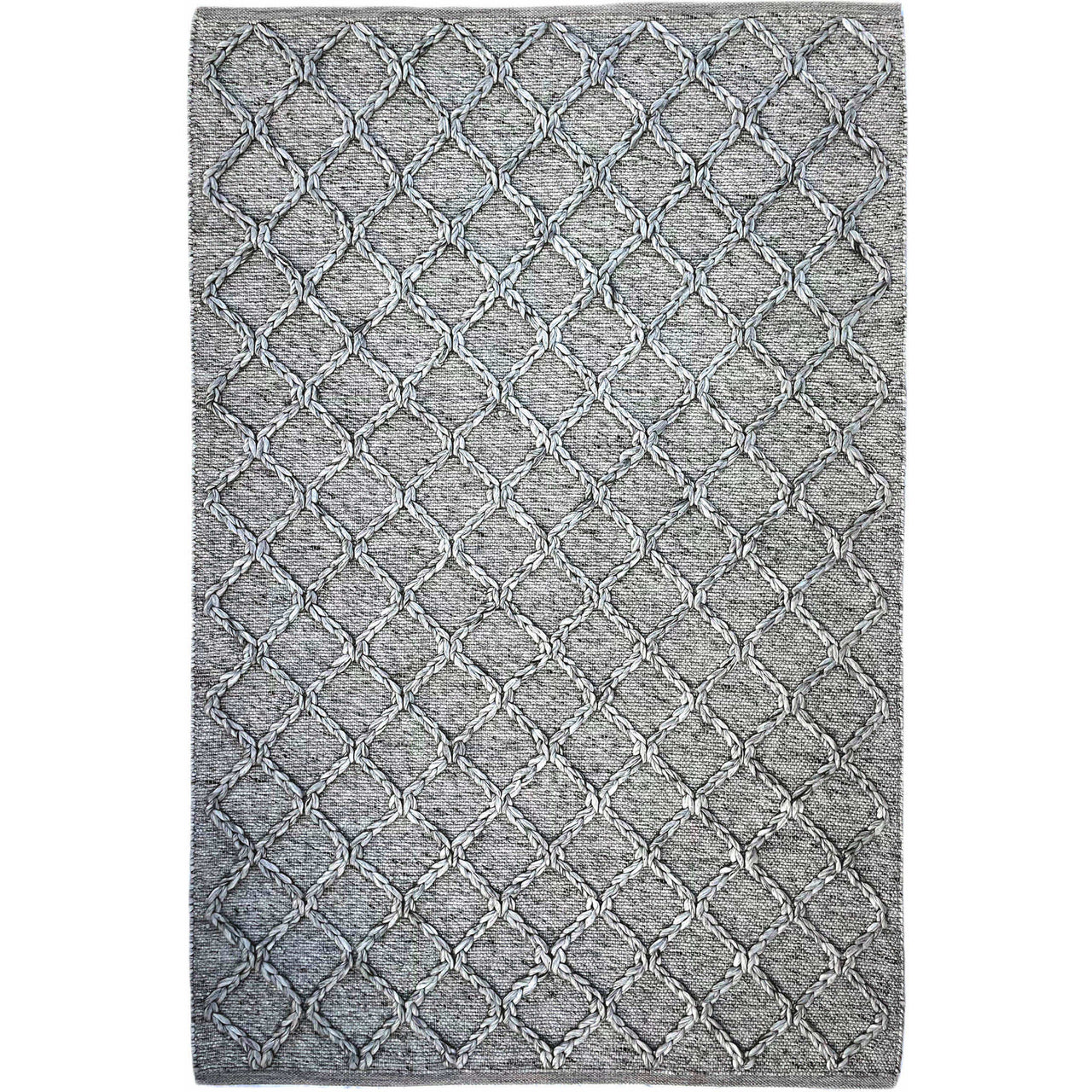 Polyester Rug Side View Agartha 2201 Wool Polyester Grey Trellis Rug – Rugs Of Beauty