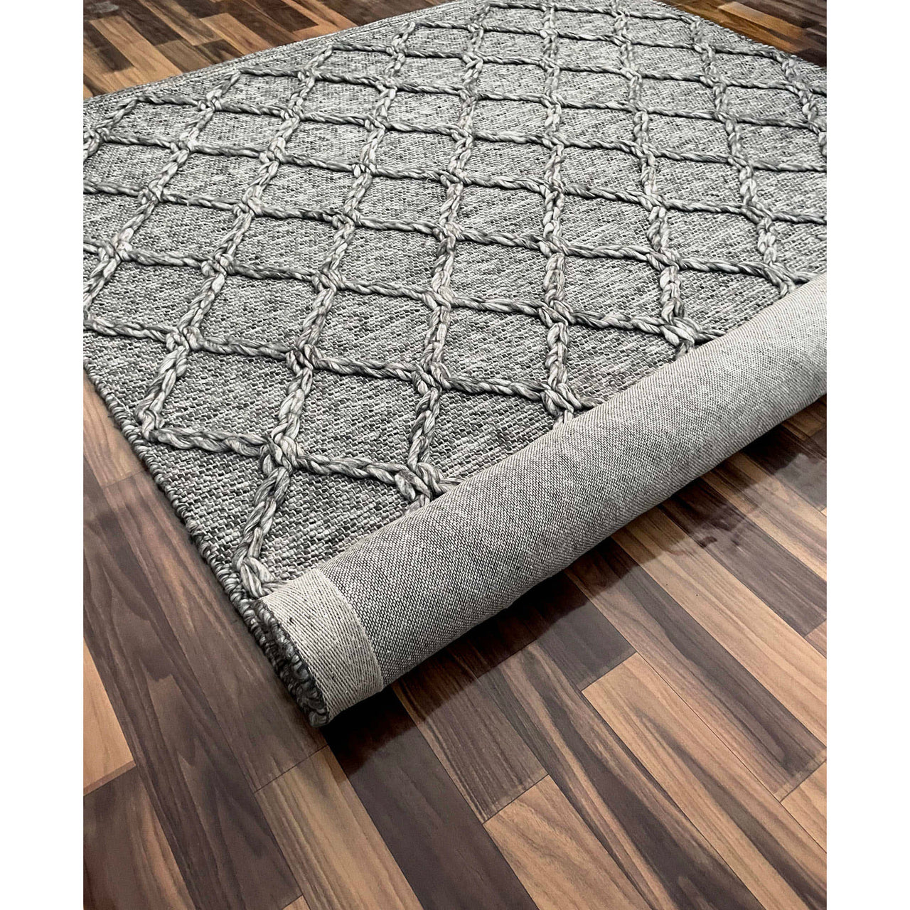 Agartha 2201 Wool Polyester Grey Trellis Rug - Rugs Of Beauty - 4