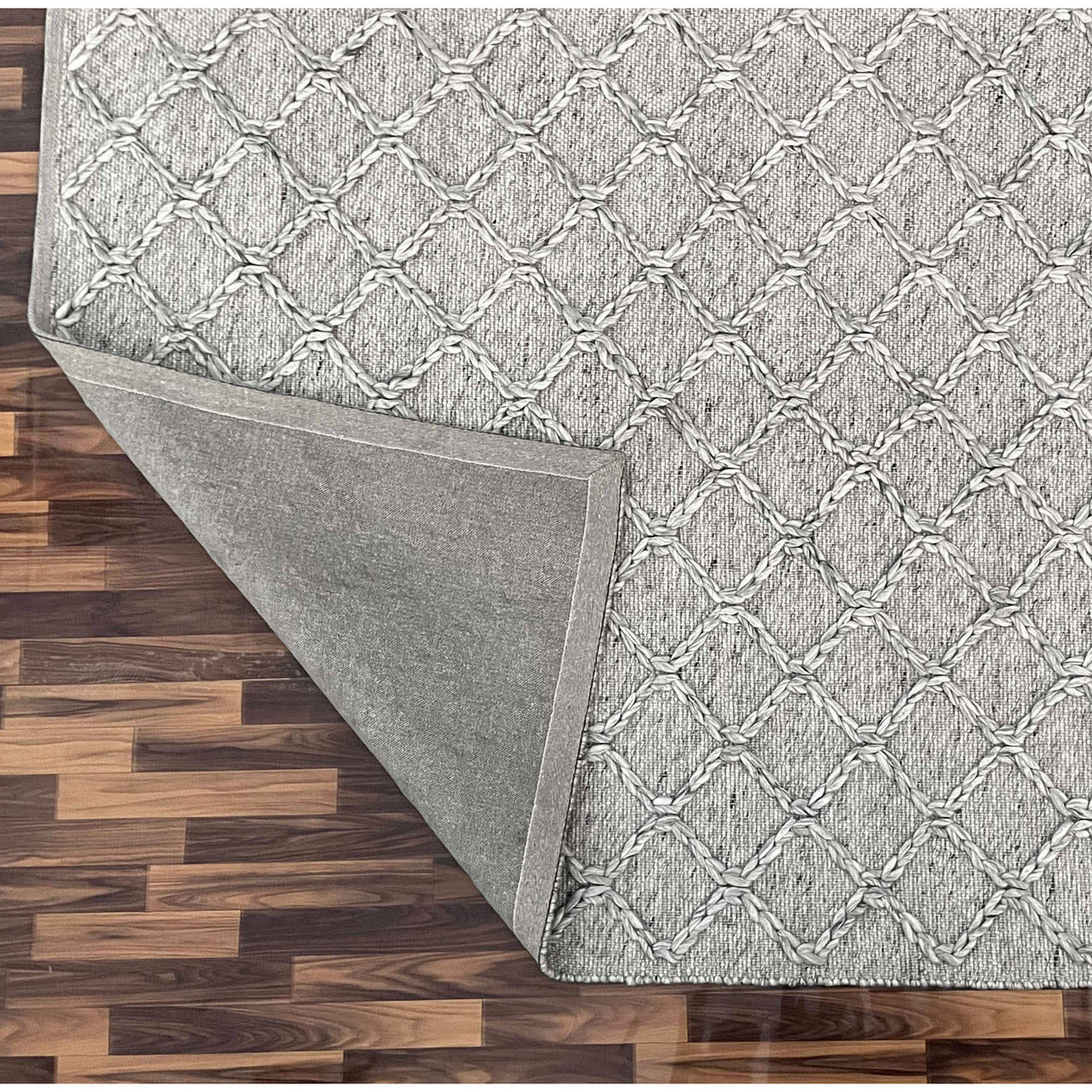 Agartha 2201 Wool Polyester Light Grey Trellis Rug - Rugs Of Beauty - 3