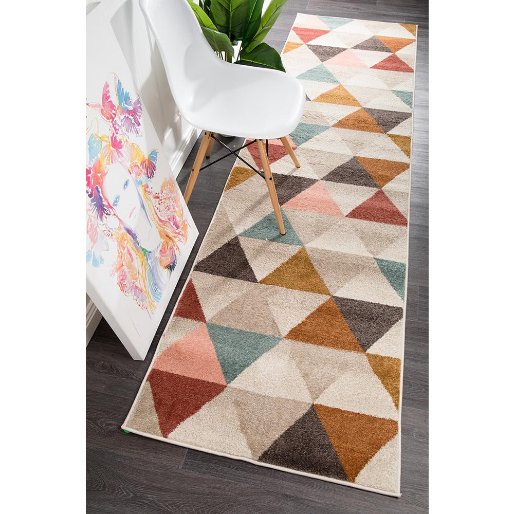 Lima Multi Coloured Triangle Geometric Patterned Modern Runner Rug ...