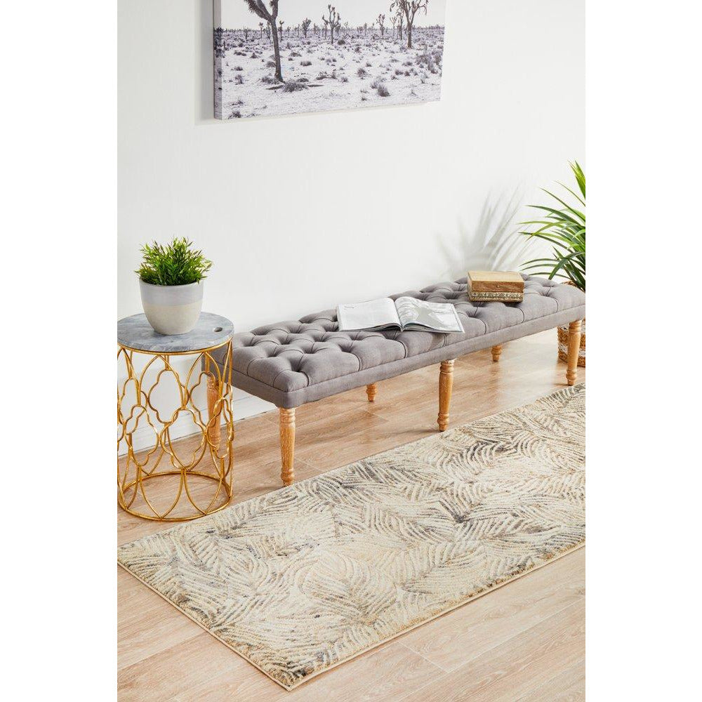 Potenza 494 Charcoal Beige Multi Colour Leaf Patterned Modern Runner Rug - Rugs Of Beauty - 3