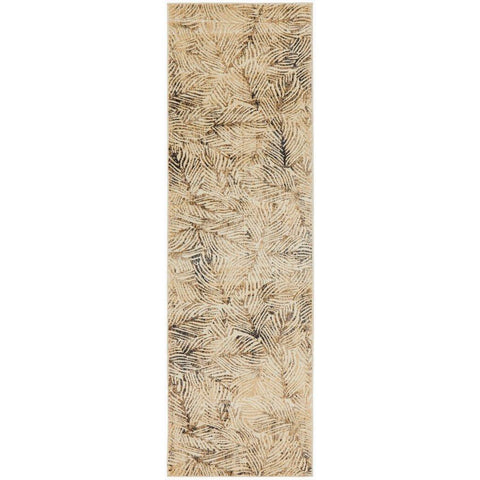 Potenza 494 Charcoal Beige Multi Colour Leaf Patterned Modern Runner Rug - Rugs Of Beauty - 1