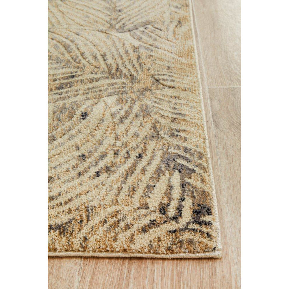 Potenza 494 Charcoal Beige Multi Colour Leaf Patterned Modern Runner Rug - Rugs Of Beauty - 8