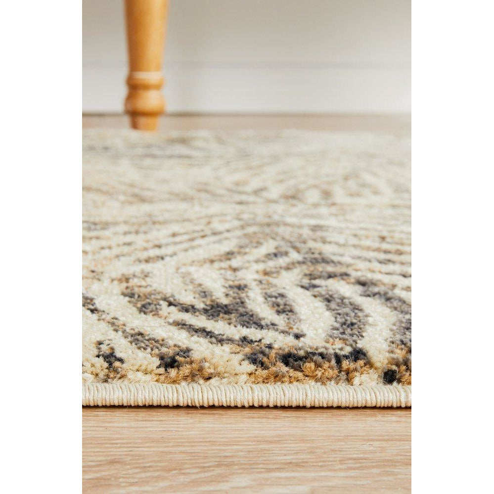 Potenza 494 Charcoal Beige Multi Colour Leaf Patterned Modern Runner Rug - Rugs Of Beauty - 6