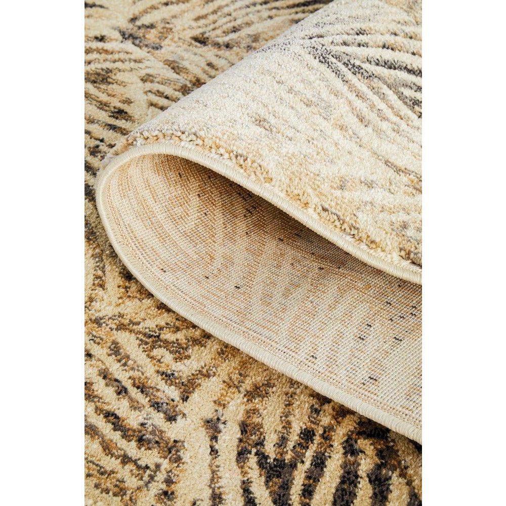 Potenza 494 Charcoal Beige Multi Colour Leaf Patterned Modern Runner Rug - Rugs Of Beauty - 9