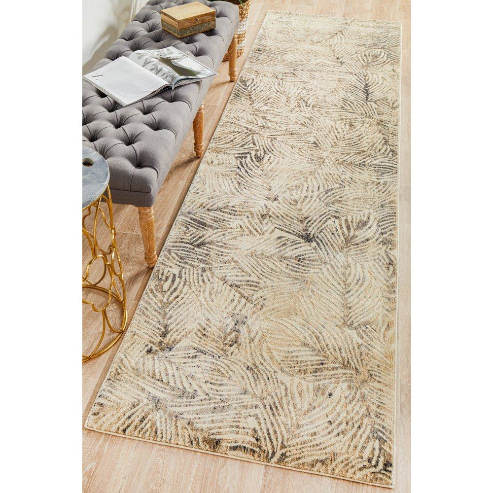 Potenza 494 Charcoal Beige Multi Colour Leaf Patterned Modern Runner Rug - Rugs Of Beauty - 2