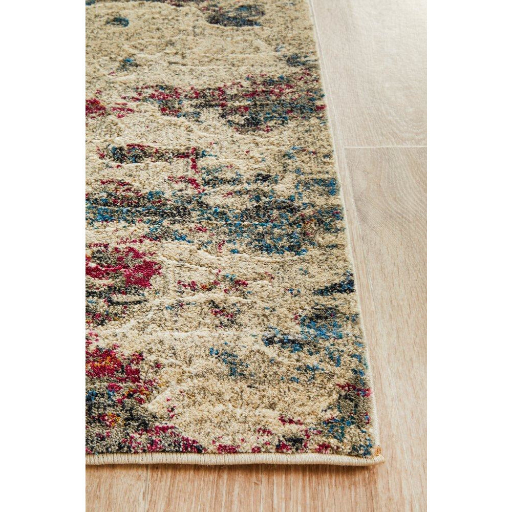 Potenza 501 Stone Rose Blue Multi Colour Abstract Patterned Modern Runner Rug - Rugs Of Beauty - 7