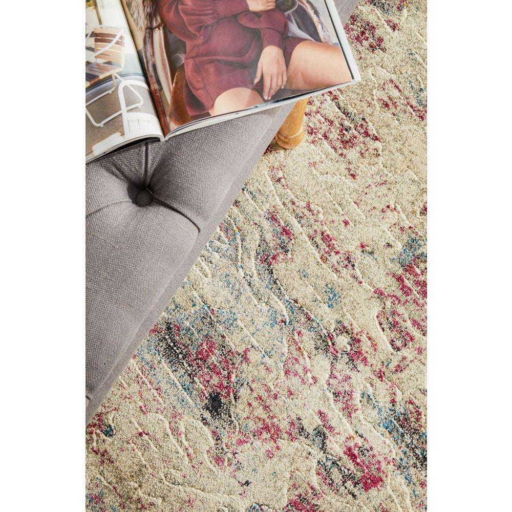 Potenza 501 Stone Rose Blue Multi Colour Abstract Patterned Modern Runner Rug - Rugs Of Beauty - 4