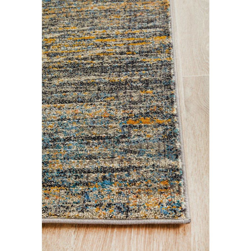 Potenza 502 Grey Blue Gold Multi Colour Abstract Patterned Modern Runner Rug - Rugs Of Beauty - 6