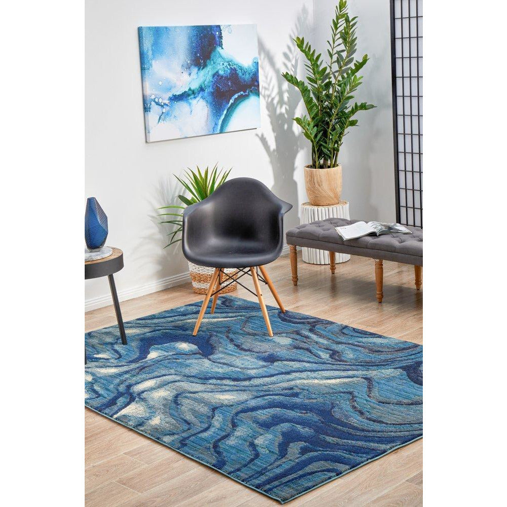 Potenza 503 Blue Waves Multi Colour Abstract Patterned Modern Rug - Rugs Of Beauty - 3