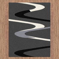 Dover Grey Beige Black Abstract Wave Pattern Dark Grey Modern Rug - 3