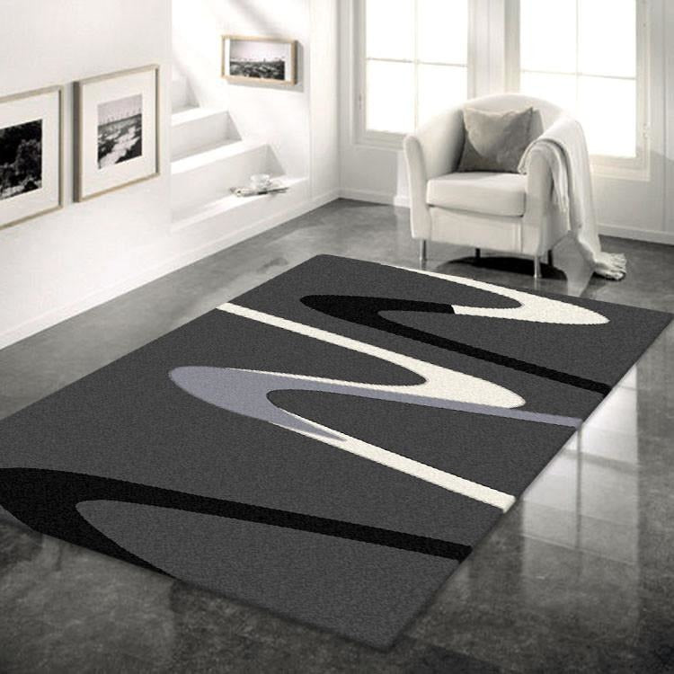 Dover Grey Beige Black Abstract Wave Pattern Dark Grey Modern Rug - 2