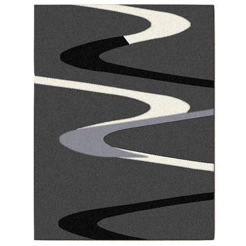 Dover Grey Beige Black Abstract Wave Pattern Dark Grey Modern Rug - 1