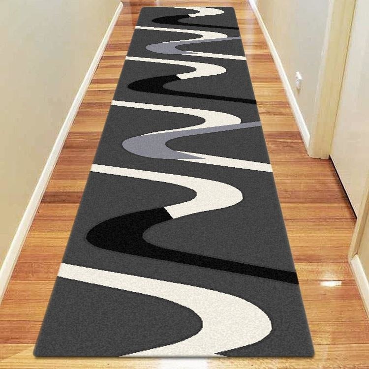 Dover Grey Beige Black Abstract Wave Pattern Dark Grey Modern Rug Runner