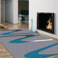 Dover Turquoise Blue Dark Grey Beige Abstract Wave Pattern Light Grey Modern Rug - 5