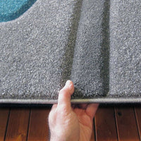 Dover Turquoise Blue Dark Grey Beige Abstract Wave Pattern Light Grey Modern Rug - 6