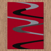 Dover Grey Black Abstract Wave Pattern Red Modern Rug - 4