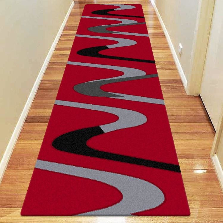Dover Grey Black Abstract Wave Pattern Red Modern Rug - Runner