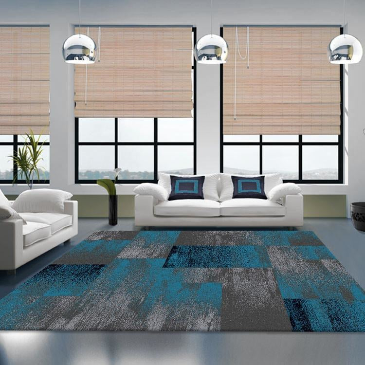 Dover Grey Blue Black Abstract Patchwork Modern Rug - 5