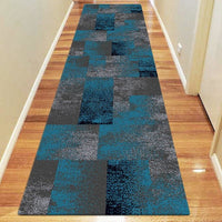 Dover Grey Blue Black Abstract Patchwork Modern Rug Runner