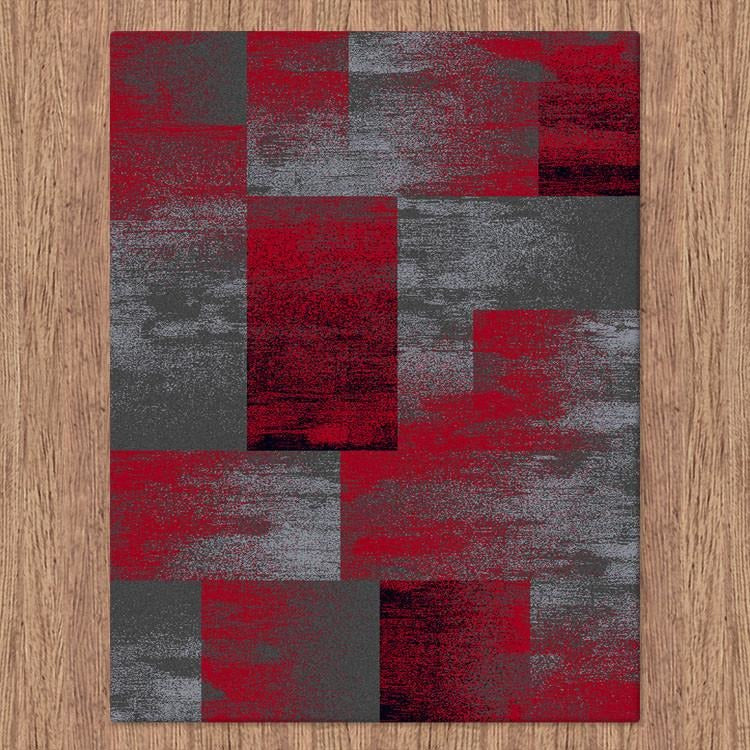 Dover Red Black Grey Beige Abstract Patchwork Modern Rug - 4