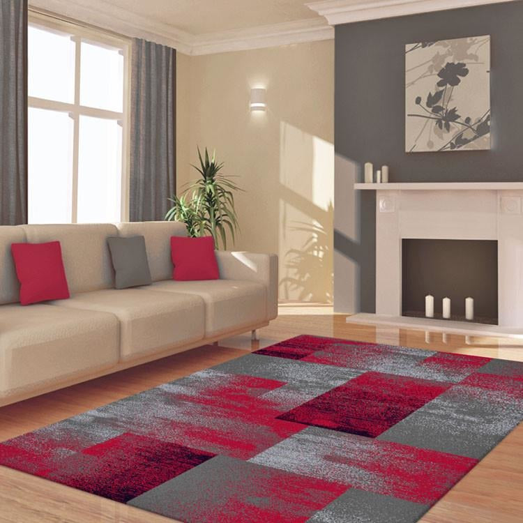 Dover Red Black Grey Beige Abstract Patchwork Modern Rug - 5