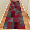 Dover Red Black Grey Beige Abstract Patchwork Modern Rug Runner