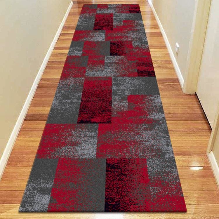 Dover Red Black Grey Beige Abstract Patchwork Modern Rug Runner