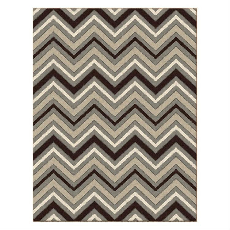 Dover Chevron Pattern Beige Black Grey White Modern Rug - 1