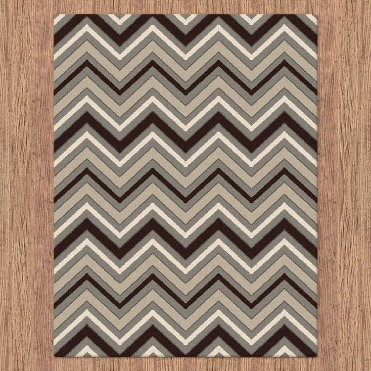 Dover Chevron Pattern Beige Black Grey White Modern Rug - 4