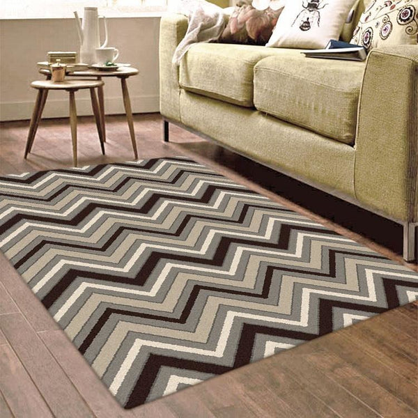 Dover Chevron Pattern Beige Black Grey White Modern Rug - 5