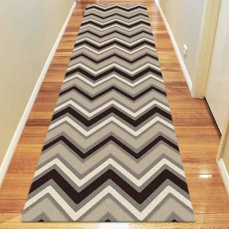 Dover Chevron Pattern Beige Black Grey White Modern Rug Runner