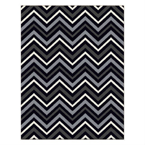 Dover Chevron Pattern Black Grey White Modern Rug - 1