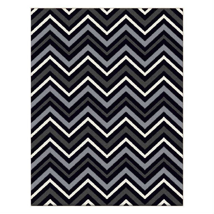 Dover Chevron Pattern Black Grey White Modern Rug - 1